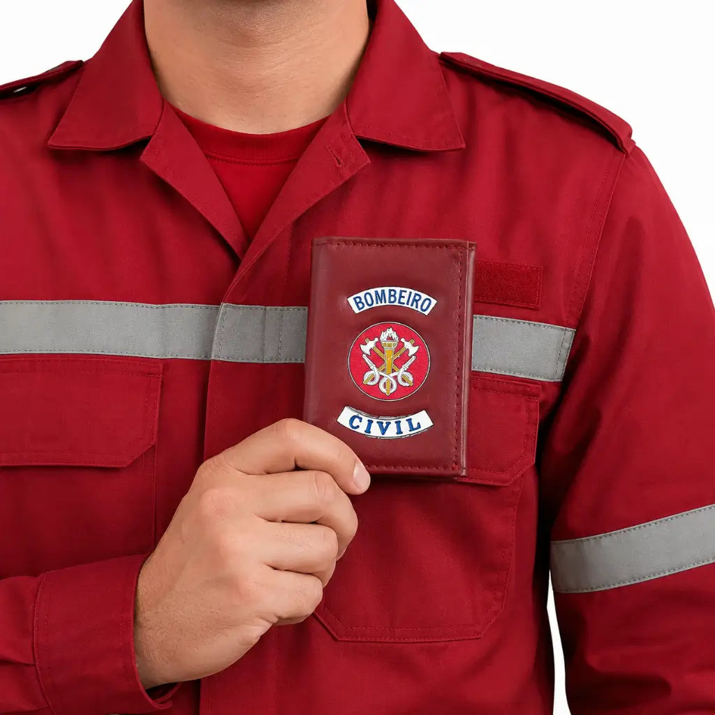 Carteira Bombeiro Civil Vermelha Expresso Militar vermelha com compartimentos para cédulas e cartões