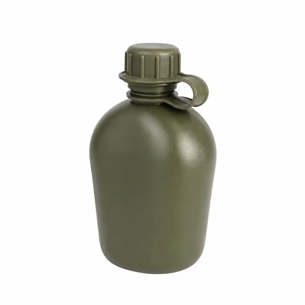Cantil Militar Verde oval verde oliva com tampa roscável nervurada e alça